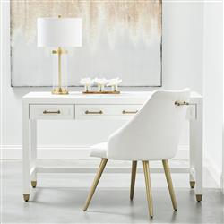 Stacy Modern Classic Matte White Wood 3 Drawer Brass Accent Desk|