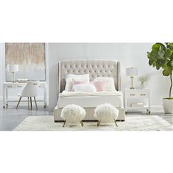 Stacy Modern Classic Matte White Wood 3 Drawer Brass Accent Desk|