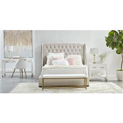 Stacy Modern Classic Matte White Wood 3 Drawer Brass Accent Desk|