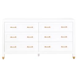 Stacy Modern Classic White Brass Accent 6 Drawer Double Dresser|