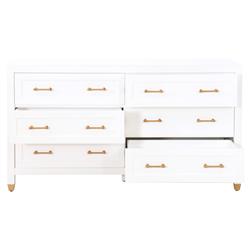 Stacy Modern Classic White Brass Accent 6 Drawer Double Dresser|