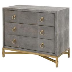 Simon Modern Grey Faux Shagreen Resin Brushed Gold Metal 3 Drawer Nightstand|