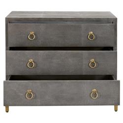Simon Modern Grey Faux Shagreen Resin Brushed Gold Metal 3 Drawer Nightstand|