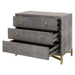 Simon Modern Grey Faux Shagreen Resin Brushed Gold Metal 3 Drawer Nightstand|