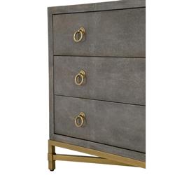 Simon Modern Grey Faux Shagreen Resin Brushed Gold Metal 3 Drawer Nightstand|