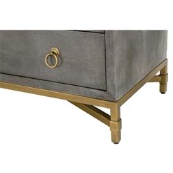 Simon Modern Grey Faux Shagreen Resin Brushed Gold Metal 3 Drawer Nightstand|