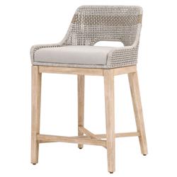 Theodore Coastal Beach Woven Grey Upholstered Brown Mahogany Frame Counter Stool|