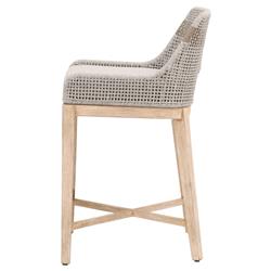 Theodore Coastal Beach Woven Grey Upholstered Brown Mahogany Frame Counter Stool|