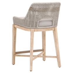 Theodore Coastal Beach Woven Grey Upholstered Brown Mahogany Frame Counter Stool|