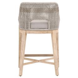 Theodore Coastal Beach Woven Grey Upholstered Brown Mahogany Frame Counter Stool|