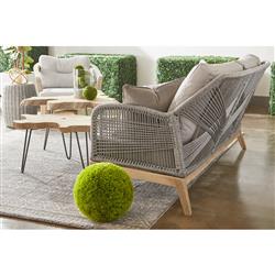 Lorry Coastal Beach Platinum Grey Woven Rope Teak Wood Outdoor Sofa - 79"W|