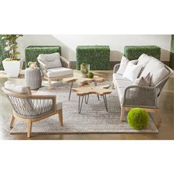 Lorry Coastal Beach Platinum Grey Woven Rope Teak Wood Outdoor Sofa - 79"W|