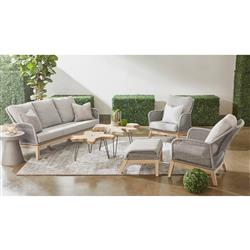 Lorry Coastal Beach Platinum Grey Woven Rope Teak Wood Outdoor Sofa - 79"W|