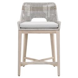 Theodore Coastal Beach Taupe Woven Cushion Solid Grey Teak Outdoor Counter Stool|