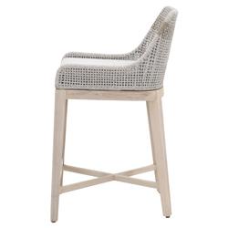 Theodore Coastal Beach Taupe Woven Cushion Solid Grey Teak Outdoor Counter Stool|