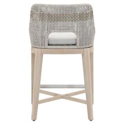 Theodore Coastal Beach Taupe Woven Cushion Solid Grey Teak Outdoor Counter Stool|