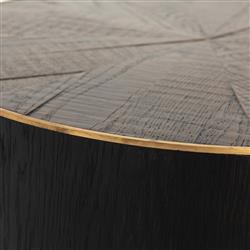 Primo Modern Polished Brass Accent Black Round Starburst Oak Round Coffee Table|