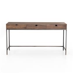 Theodore Industrial Loft 3-Drawer Leather Pull Brown Office Desk|