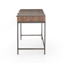 Theodore Industrial Loft 3-Drawer Leather Pull Brown Office Desk|