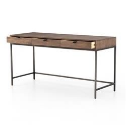 Theodore Industrial Loft 3-Drawer Leather Pull Brown Office Desk|