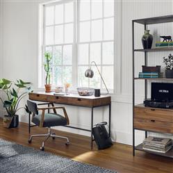 Theodore Industrial Loft 3-Drawer Leather Pull Brown Office Desk|