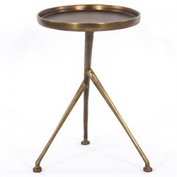 Soledad Industrial Loft Antique Brass Aluminum Tripod Base Outdoor Oval Side Table|