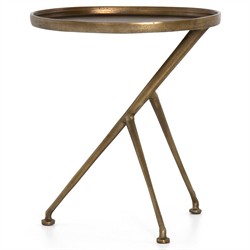 Soledad Industrial Loft Antique Brass Aluminum Tripod Base Outdoor Oval Side Table|