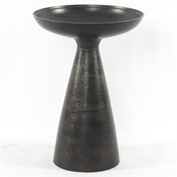 Lupe Industrial Loft Ash Glass Top Black Aluminum Pedestal Round Side End Table|