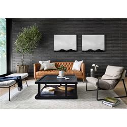 Walter Light Brown Upholstered Leather Natural Wood Tufted Sofa - Small - 75"W|