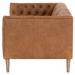 Walter Light Brown Upholstered Leather Natural Wood Tufted Sofa - Small - 75"W|