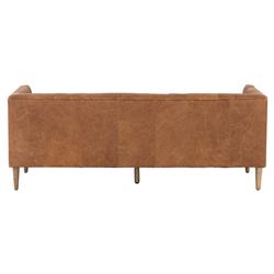Walter Light Brown Upholstered Leather Natural Wood Tufted Sofa - Small - 75"W|