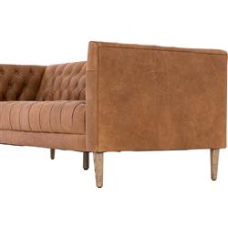 Walter Light Brown Upholstered Leather Natural Wood Tufted Sofa - Small - 75"W|
