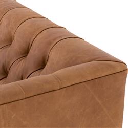 Walter Light Brown Upholstered Leather Natural Wood Tufted Sofa - Small - 75"W|