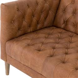 Walter Light Brown Upholstered Leather Natural Wood Tufted Sofa - Small - 75"W|