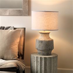 Xavi Modern Classic White Linen Shade Grey Ceramic Table Lamp|