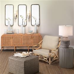 Xavi Modern Classic White Linen Shade Grey Ceramic Table Lamp|