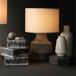 Xavi Modern Classic White Linen Shade Grey Ceramic Table Lamp|
