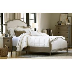 Yuri French Country Beige Upholstered Brown Wood Classic Bed - Queen|