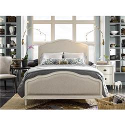 Zoe French Country Beige Upholstered White Wood Bed - Queen|