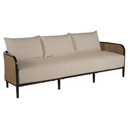 Havana Modern Beige Sunbrella Cushion Black Frame Cane Outdoor Sofa - 86"W|