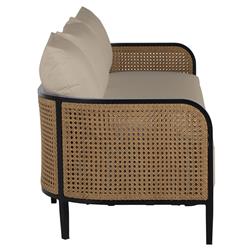 Havana Modern Beige Sunbrella Cushion Black Frame Cane Outdoor Sofa - 86"W|