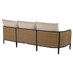 Havana Modern Beige Sunbrella Cushion Black Frame Cane Outdoor Sofa - 86"W|