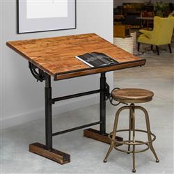 Charlie Industrial Loft Reclaimed Round Pine Seat Brass Counter Stool|