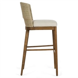 Adelyn Coastal Brown Teak Handwoven Seagrass Back Grey Performance Counter Stool|