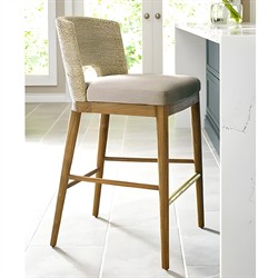 Adelyn Coastal Brown Teak Handwoven Seagrass Back Grey Performance Counter Stool|
