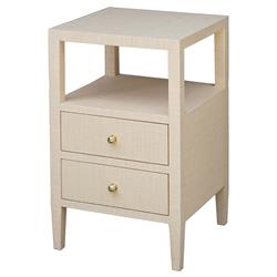 Worlds Away Roscoe Modern Glass Top Beige Grasscloth Side Table|