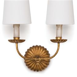 Kendra French Country Antique Gold Leaf 2 Shades Wall Sconce|