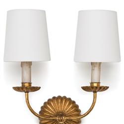 Kendra French Country Antique Gold Leaf 2 Shades Wall Sconce|