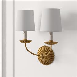 Kendra French Country Antique Gold Leaf 2 Shades Wall Sconce|