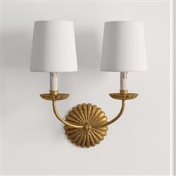 Kendra French Country Antique Gold Leaf 2 Shades Wall Sconce|